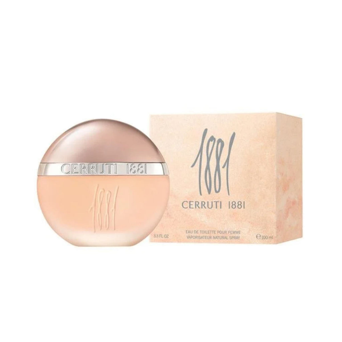 Refect Beauty Cerruti 1881 pour Femme eau de toilette in a round peach-toned glass bottle with its matching box
