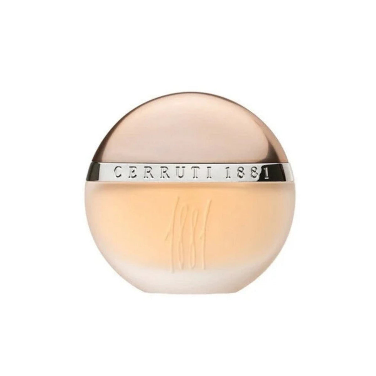 Refect Beauty Cerruti 1881 pour Femme eau de toilette in a round frosted glass bottle with a metallic gold cap.