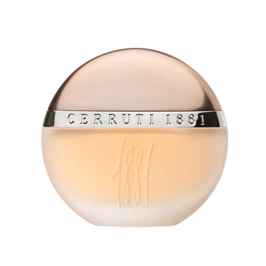 Refect Beauty Cerruti 1881 pour Femme eau de toilette in a round frosted glass bottle with a metallic gold cap.