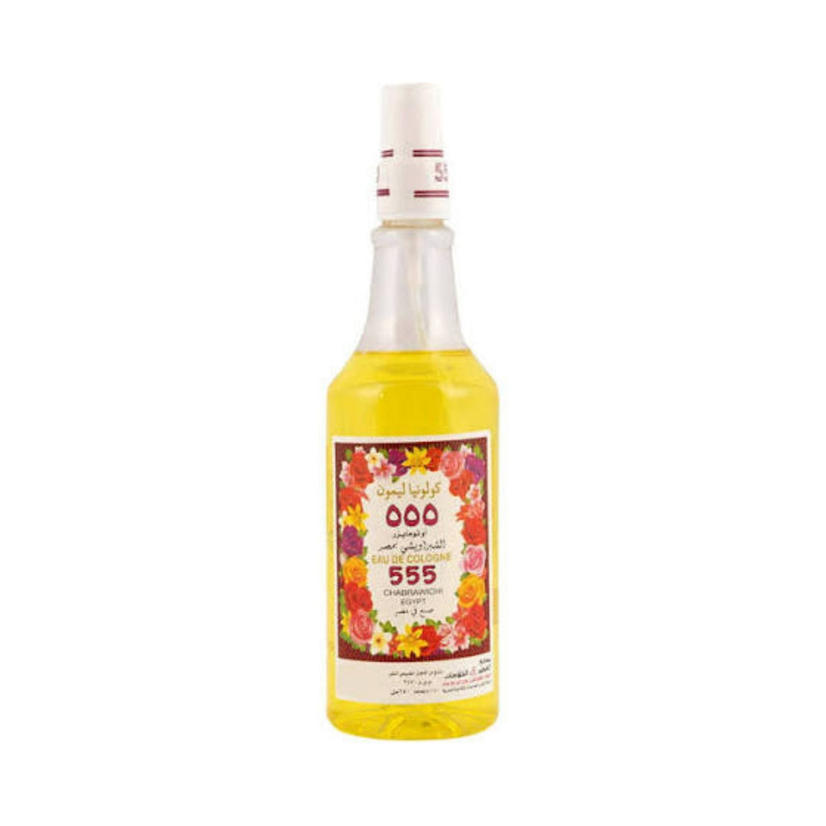Refect Beauty Chabrawichi 555 Lemon Eau de Cologne in a clear glass bottle with a floral label and yellow liquid.