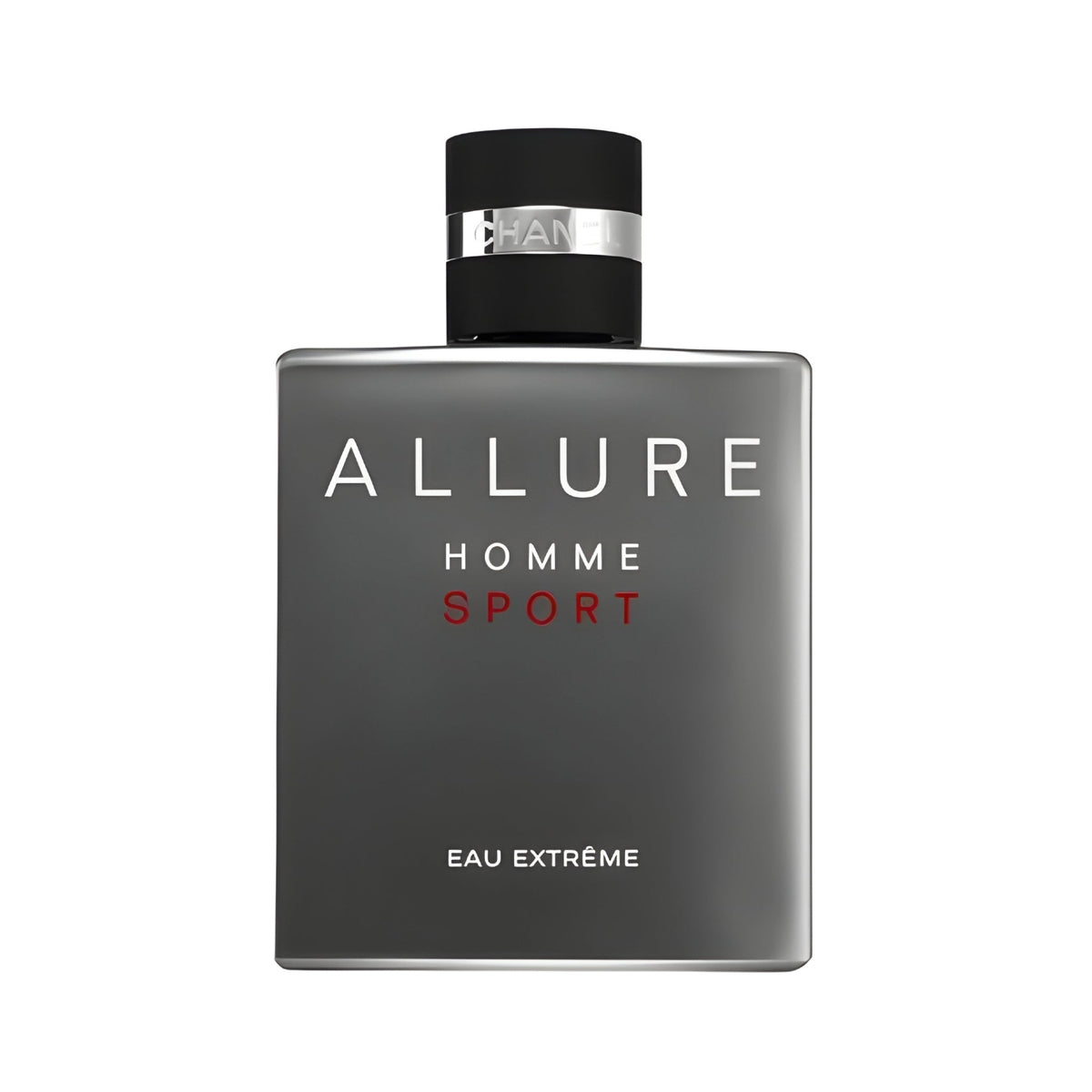 Refect Beauty Chanel Allure Homme Sport Eau Extreme fragrance bottle in a sleek grey glass design with black cap.