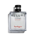 Refect Beauty Chanel Allure Homme Sport Superleggera eau de parfum in a clear smoked glass bottle with red lettering.