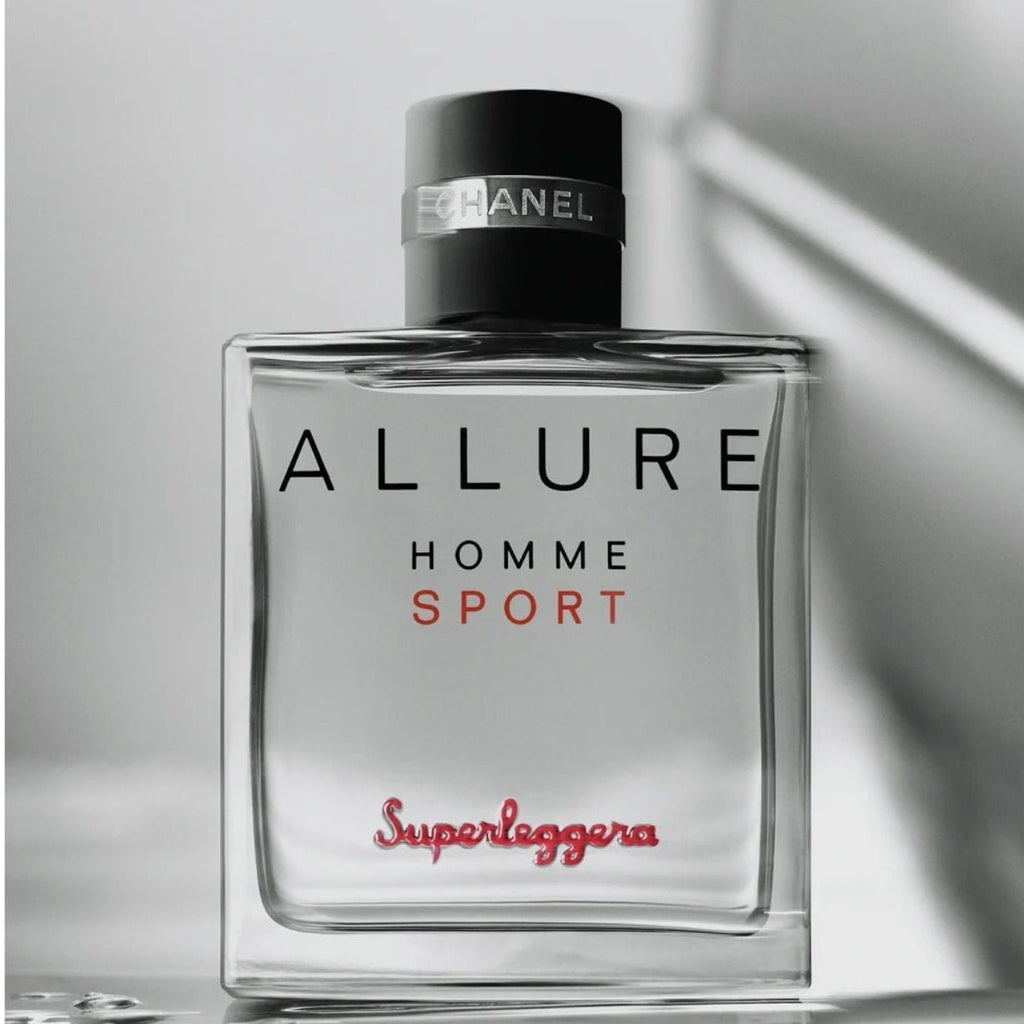 Refect Beauty Chanel Allure Homme Sport Superleggera eau de parfum in a clear smoked glass bottle with red lettering