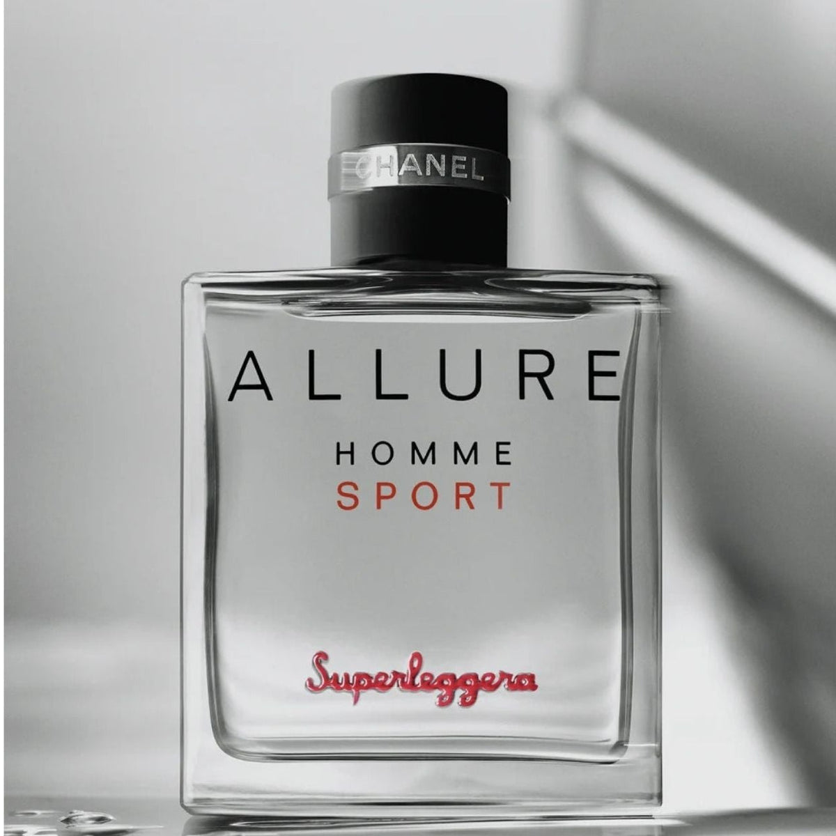 Refect Beauty Chanel Allure Homme Sport Superleggera eau de parfum in a clear smoked glass bottle with red lettering