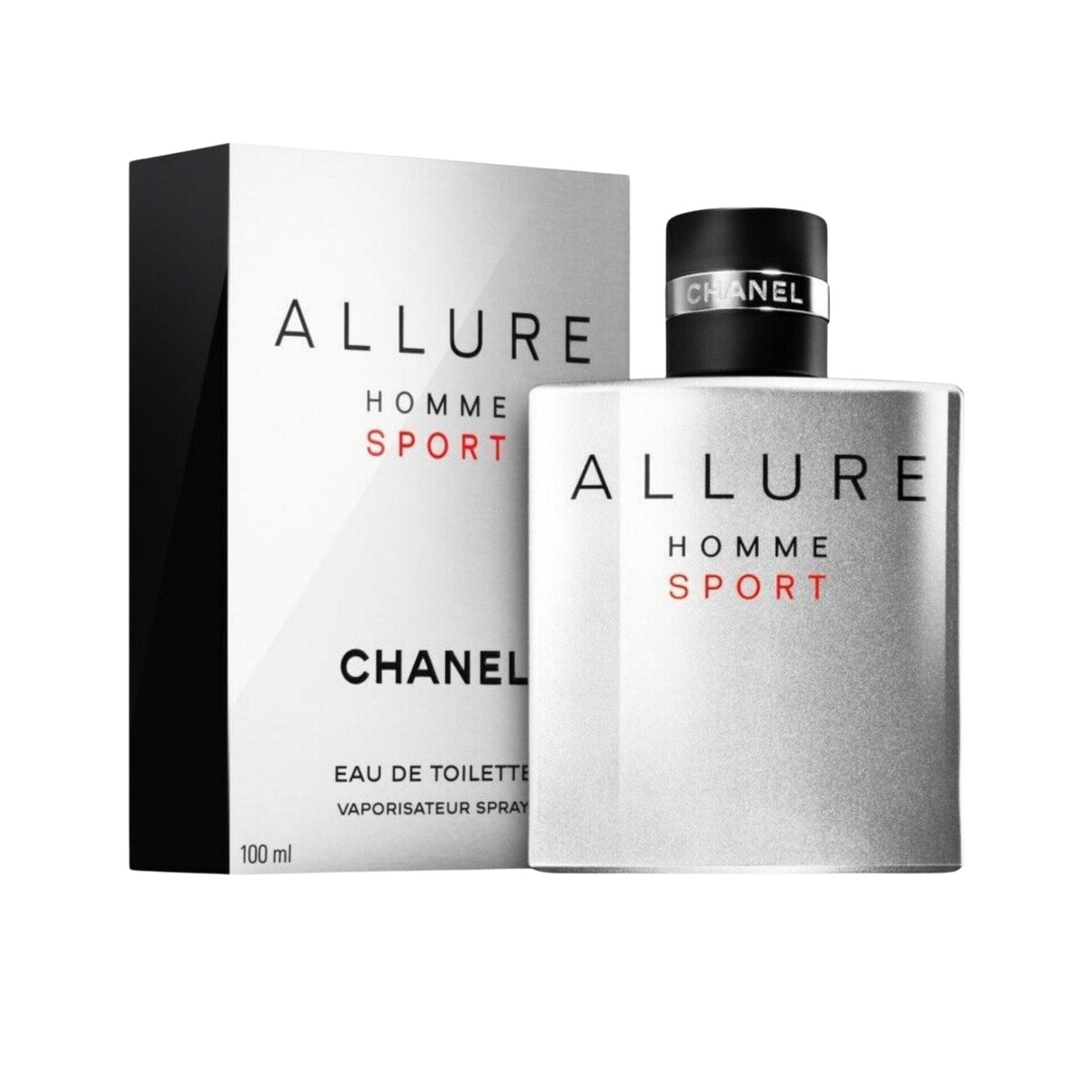 Refect Beauty Chanel Allure Homme Sport Eau de Toilette 100ml bottle and box, a fresh woody spicy fragrance for men.