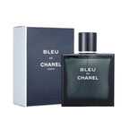 Refect Beauty Bleu de Chanel Eau de Toilette fragrance bottle and box featuring a dark blue glass design