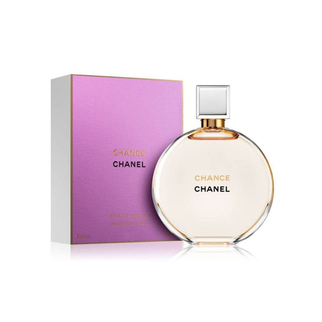 Refect Beauty Chanel Chance Eau de Parfum in a round glass bottle with a pink box, featuring floral spicy notes.