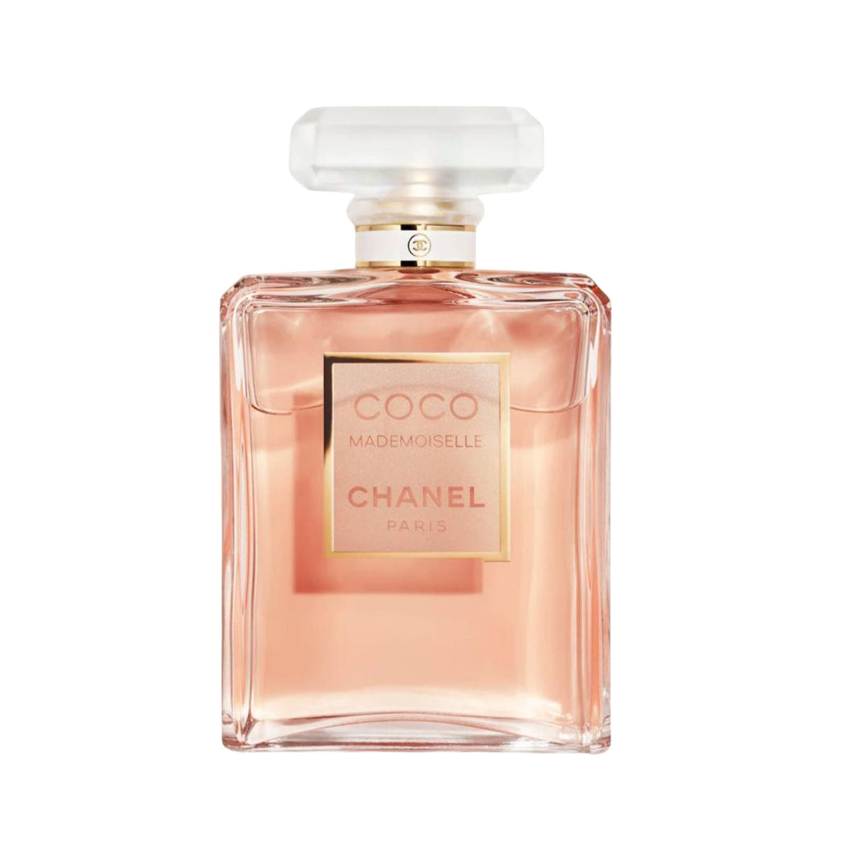 Refect Beauty Chanel Coco Mademoiselle Eau de Parfum in a clear glass bottle with a pink liquid and faceted cap.