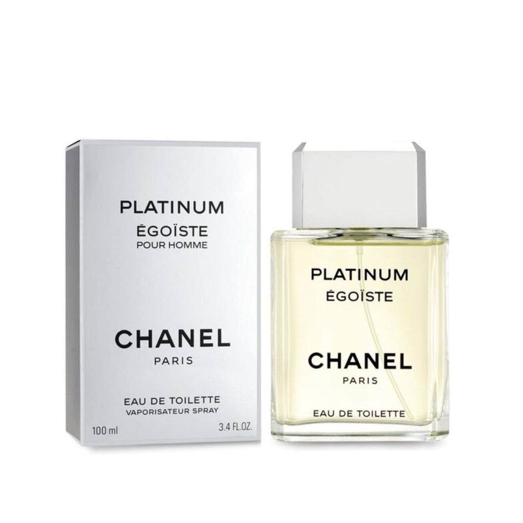 Refect Beauty Chanel Égoïste Platinum Eau de Toilette bottle and box, a fresh woody aromatic fragrance for men.