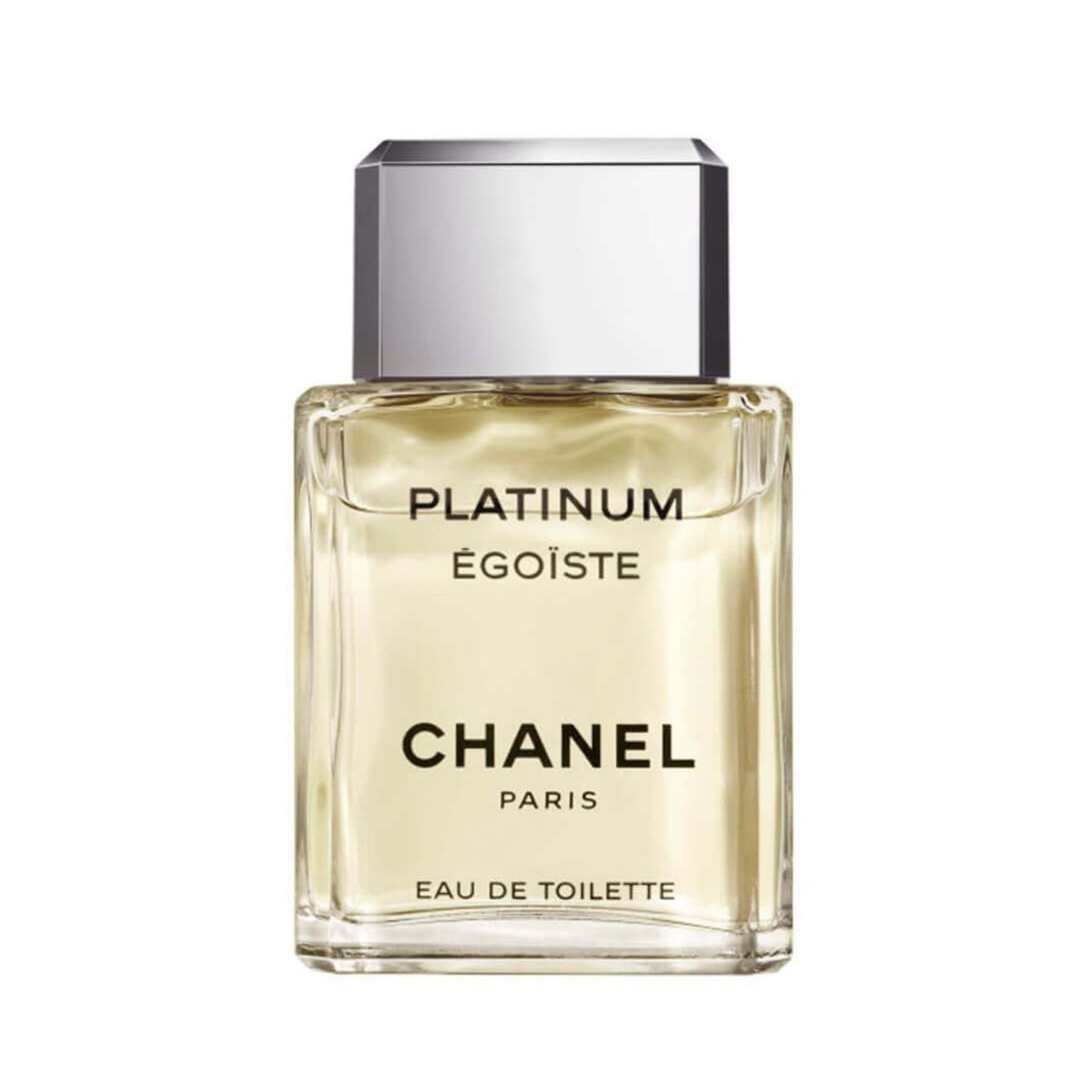 Refect Beauty Chanel Égoïste Platinum Eau de Toilette glass bottle with silver cap and golden fragrance liquid
