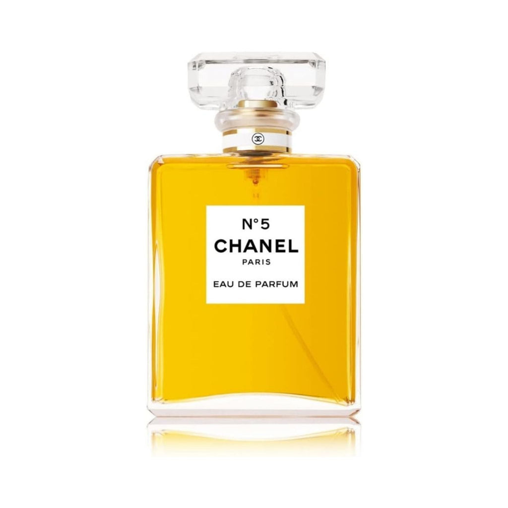 Refect Beauty Chanel No. 5 Eau de Parfum in a classic glass bottle with a clear stopper and golden fragrance liquid.
