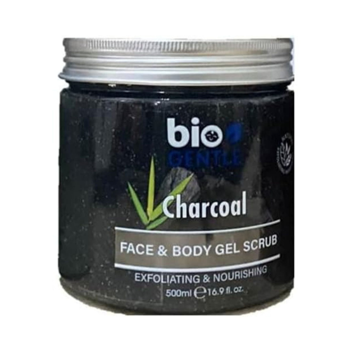 Refect Beauty Bio Gentle Charcoal face and body gel scrub in a 500ml jar for deep cleansing and exfoliation.