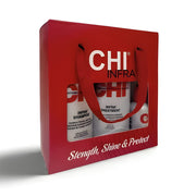 Refect Beauty CHI Infra hair care gift set featuring shampoo, treatment, and silk infusion in a red presentation box.