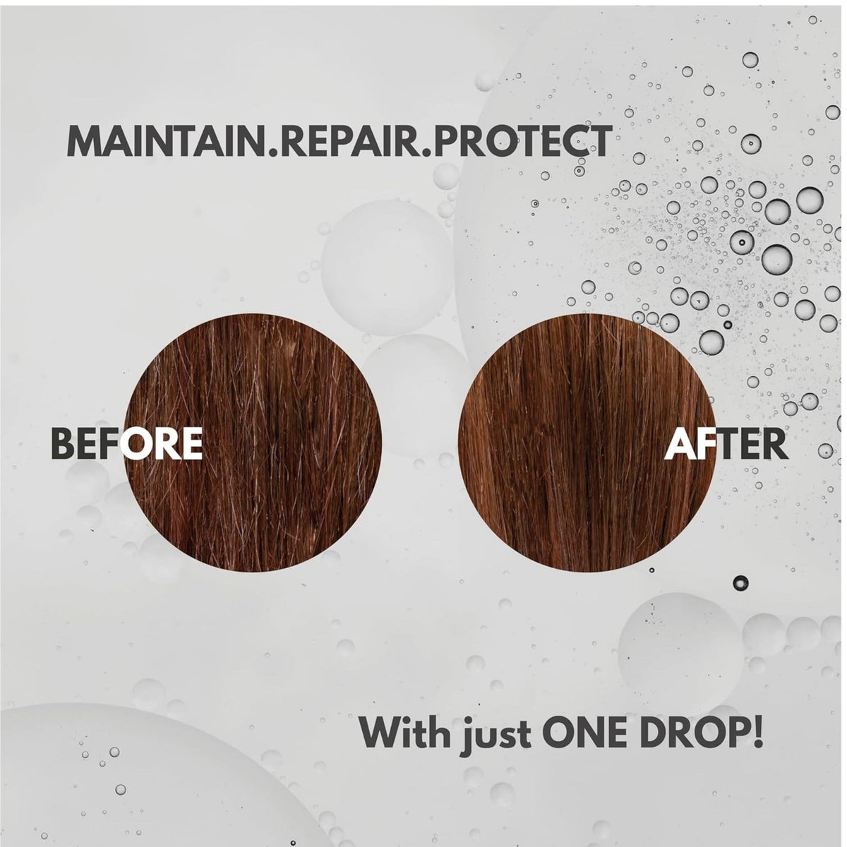 Refect Beauty CHI Silk Infusion hair serum before and after comparison showing smoother, shinier brown hair