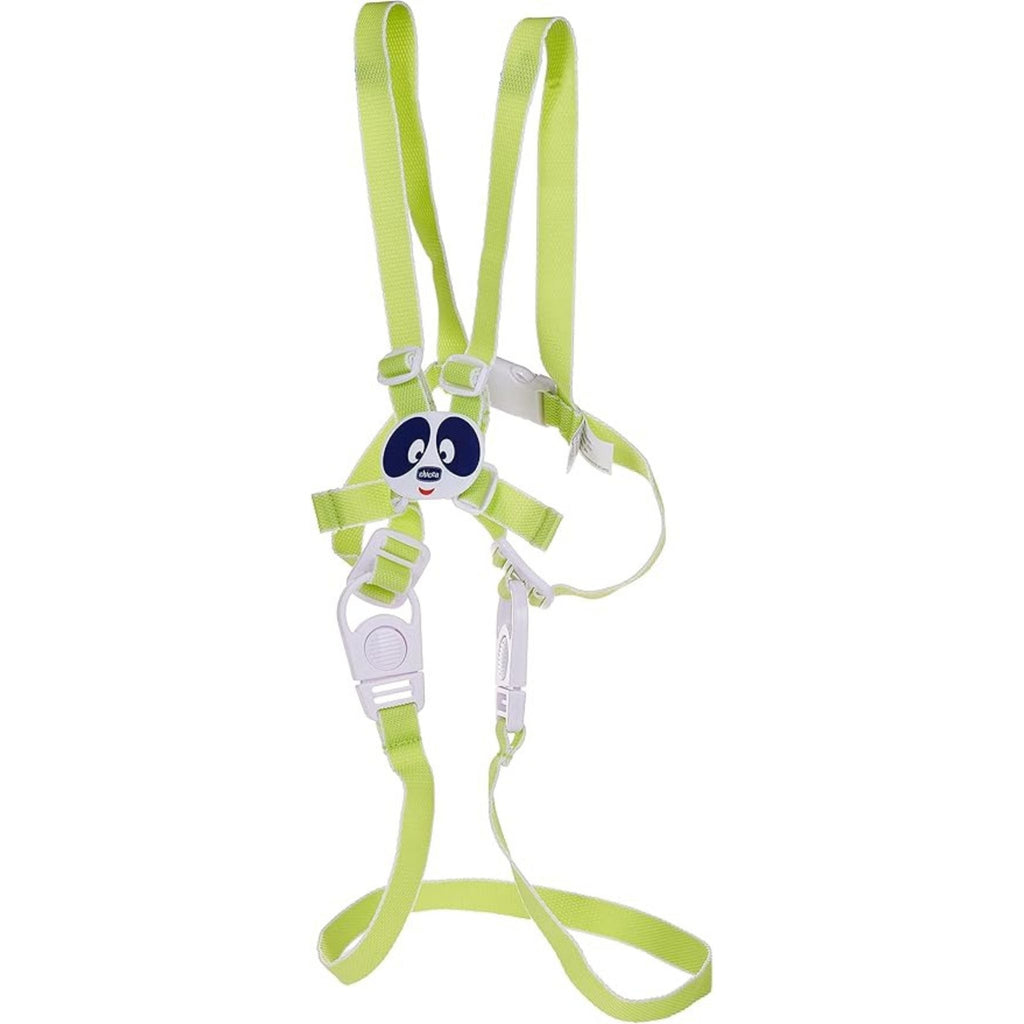 Refect Beauty Chicco green nylon baby safety harness with adjustable straps and a cute panda face buckle design
