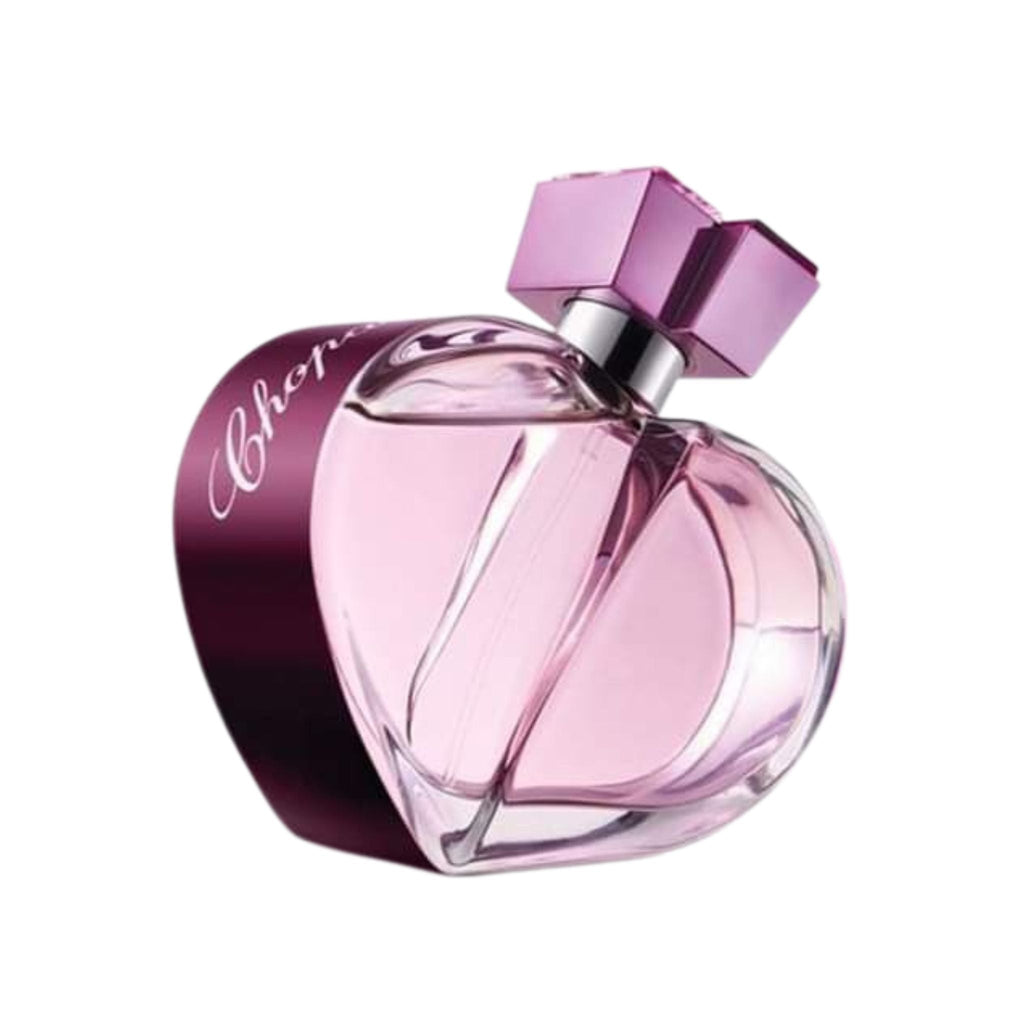Refect Beauty Chopard Happy Spirit Eau de Parfum in a heart-shaped pink glass bottle with a metallic purple cap.