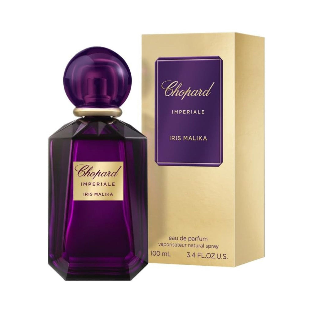 Refect Beauty Chopard Imperiale Iris Malika eau de parfum in a deep purple glass bottle with a matching round cap.