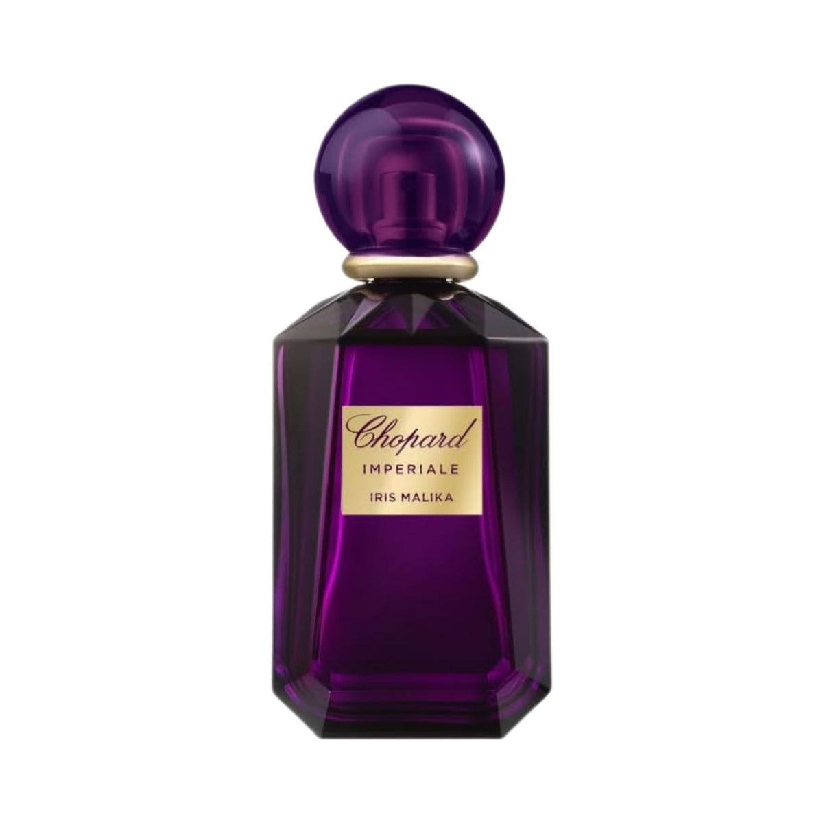 Refect Beauty Chopard Imperiale Iris Malika perfume in a deep purple faceted glass bottle with a round cap.