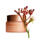 Refect Beauty Clarins Extra-Firming Jour rich day cream for dry skin in a peach jar with a kangaroo paw flower