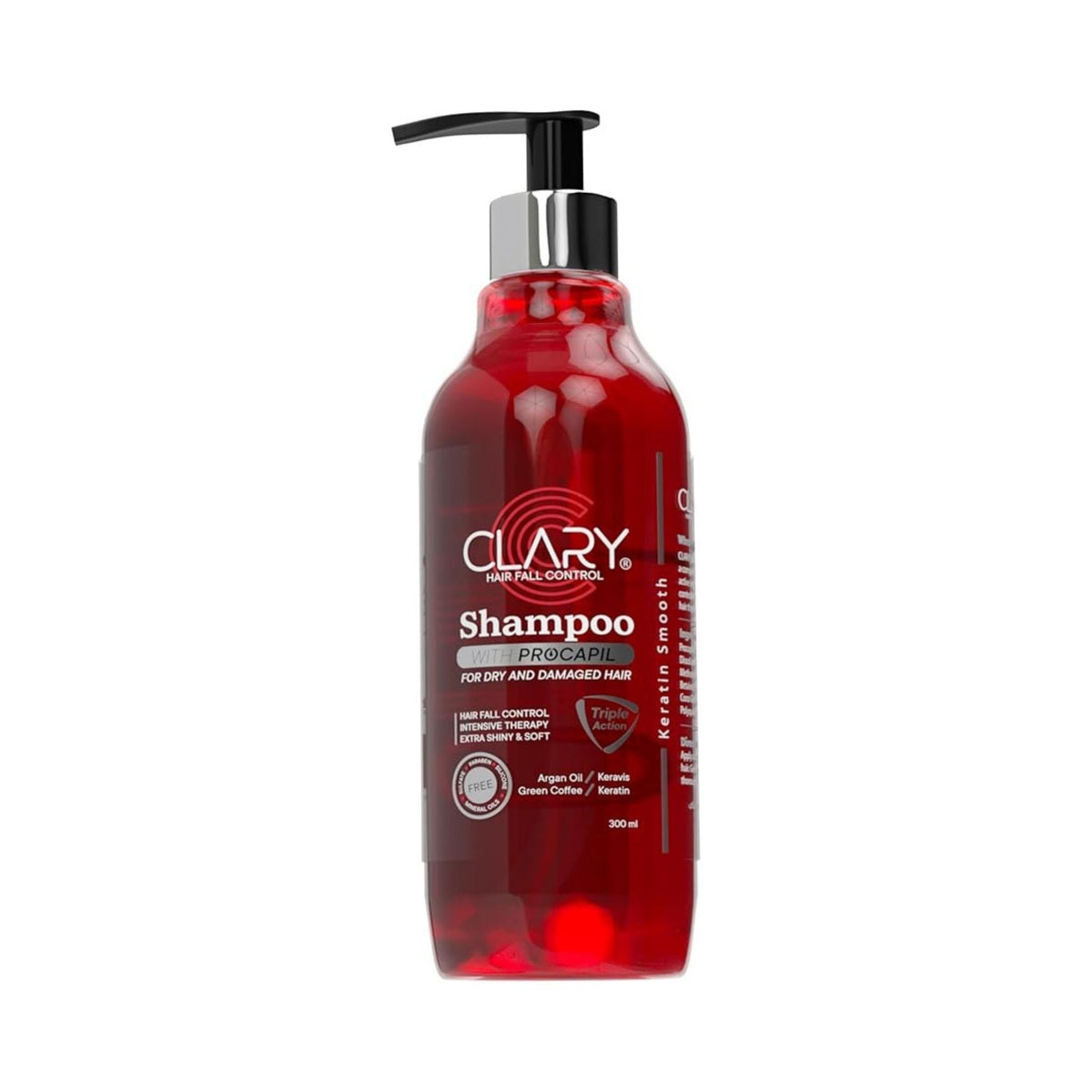 Refect Beauty Clary shampoo bottle with pump dispenser for hair fall control and strengthening dry, damaged hair.