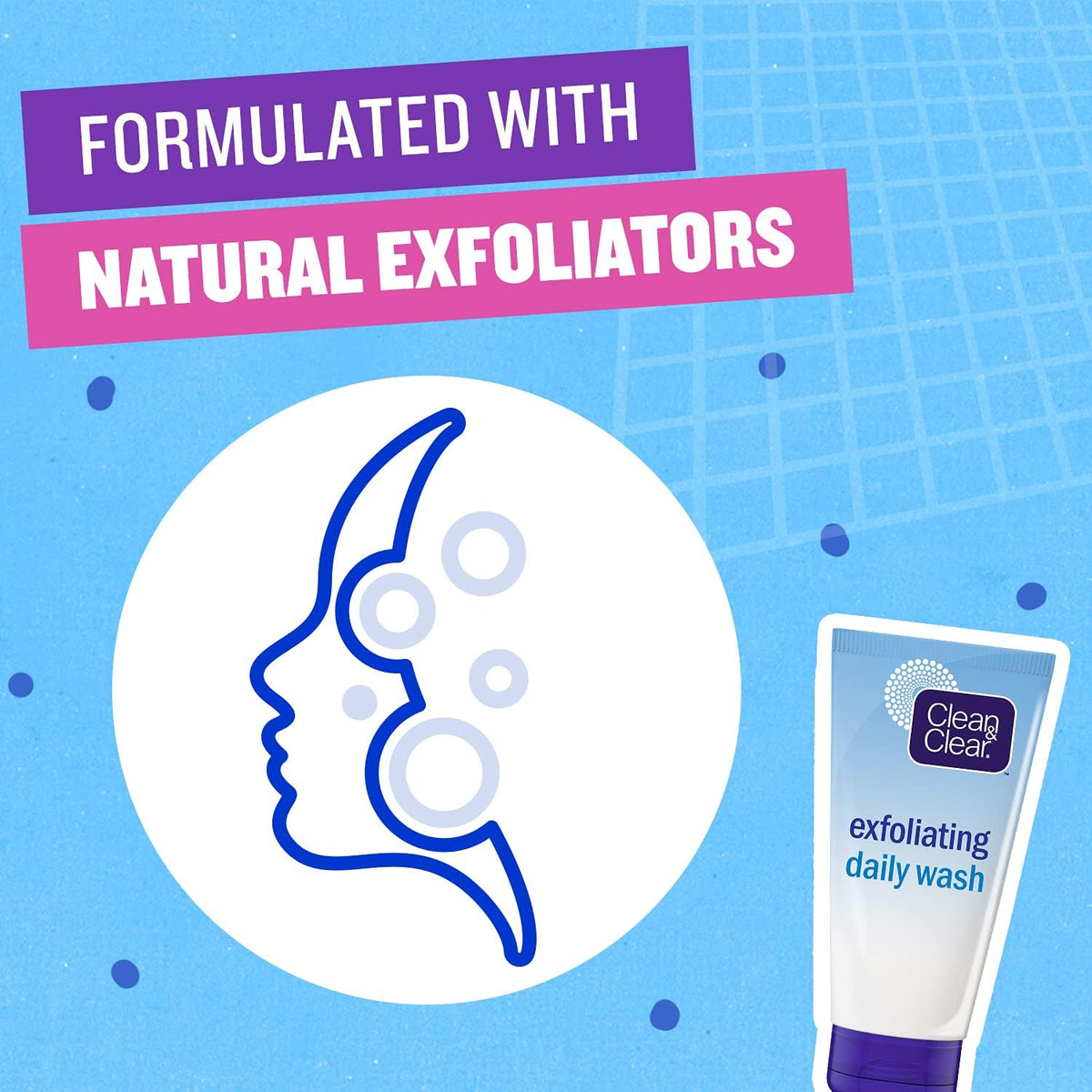 Refect Beauty Clean & Clear Exfoliating Daily Wash tube with a graphic showing facial skin exfoliation benefits.