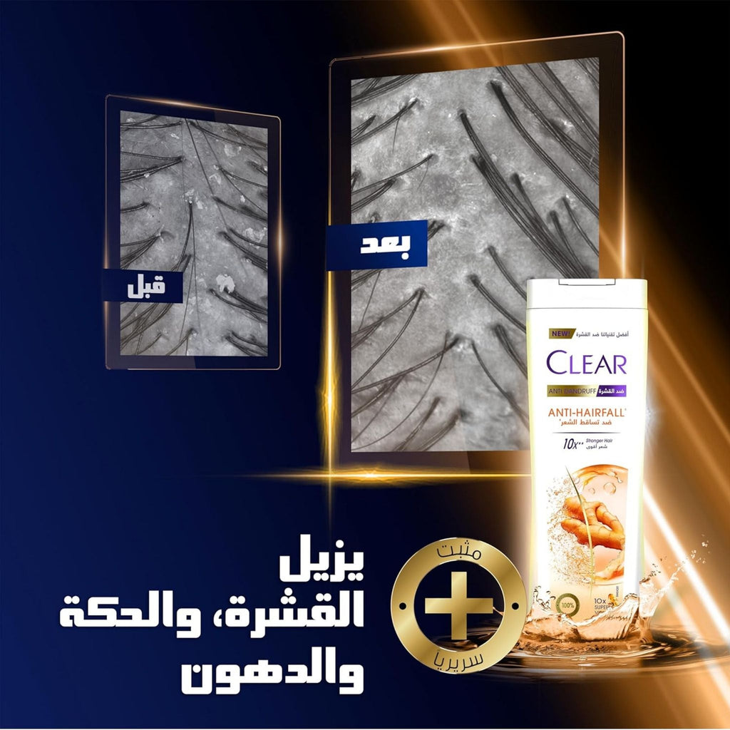 Refect Beauty Clear Women Anti-Dandruff and Anti-Hair Fall shampoo bottle with before and after scalp comparison