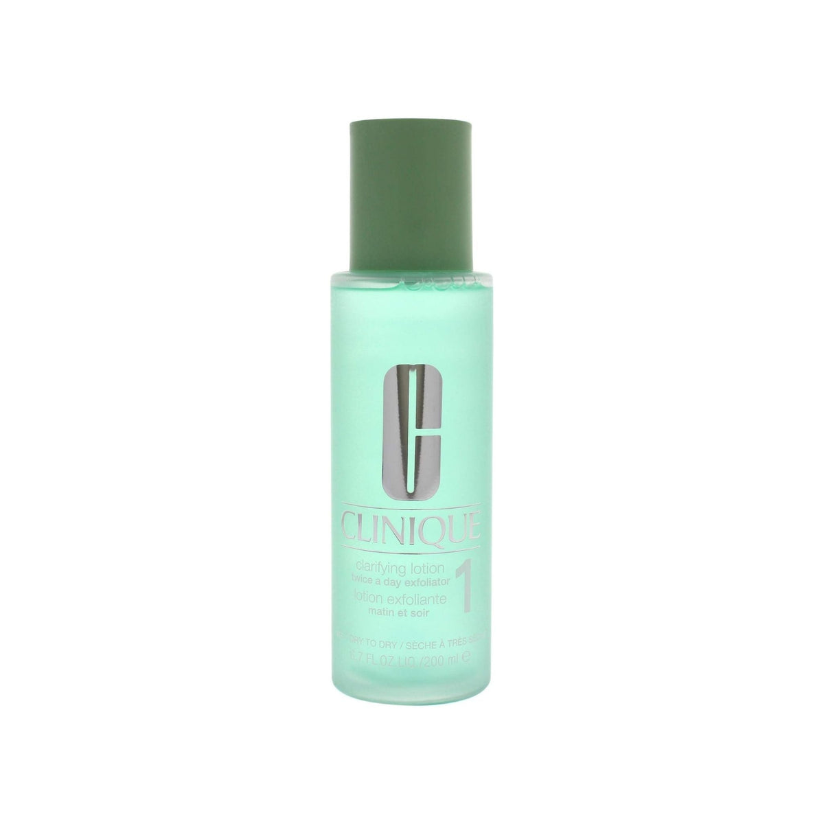 Refect Beauty Clinique Clarifying Lotion 1 for very dry to dry skin in a light green bottle with a green cap.