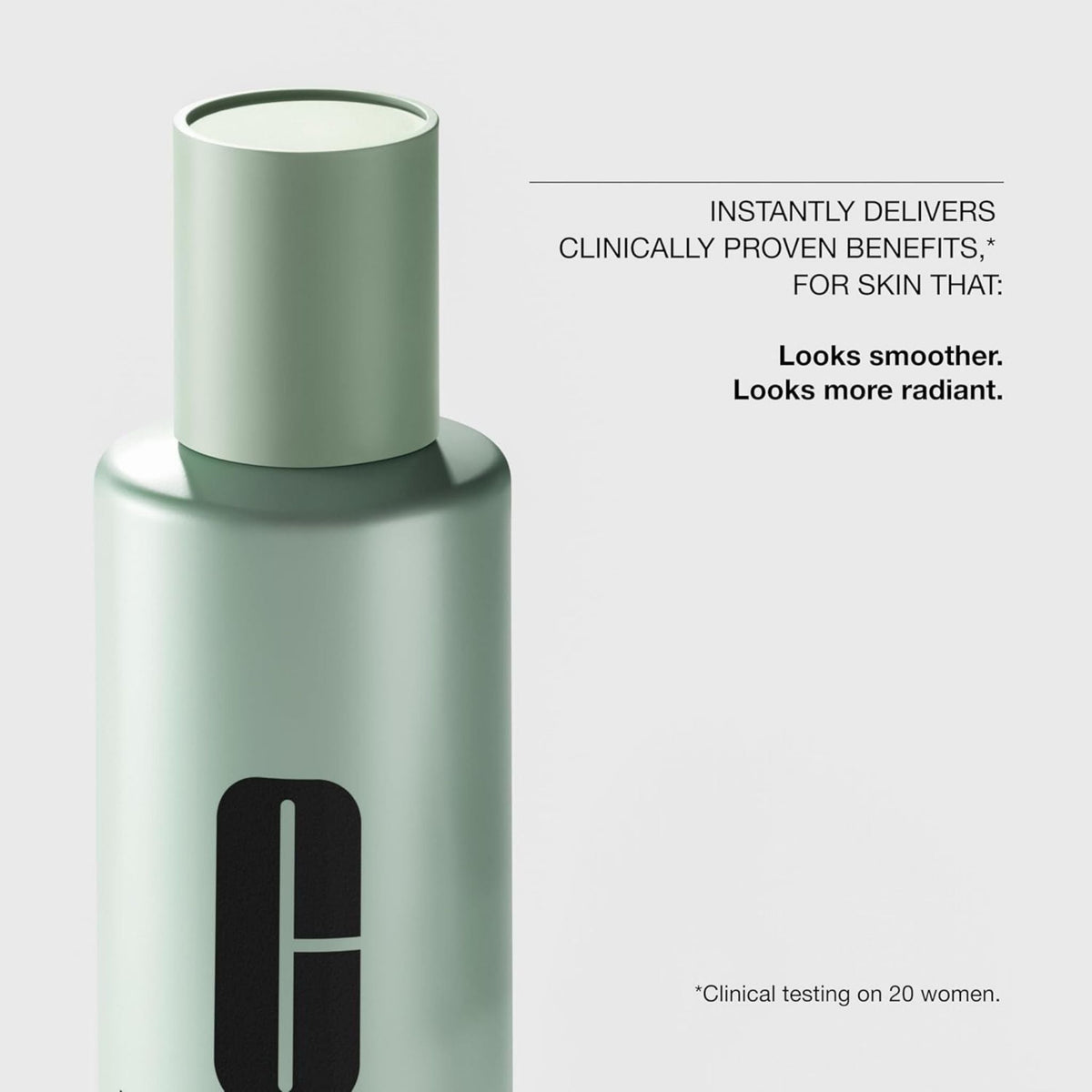 Refect Beauty Clinique Clarifying Lotion 1.0 exfoliating face toner bottle with text highlighting skin benefits