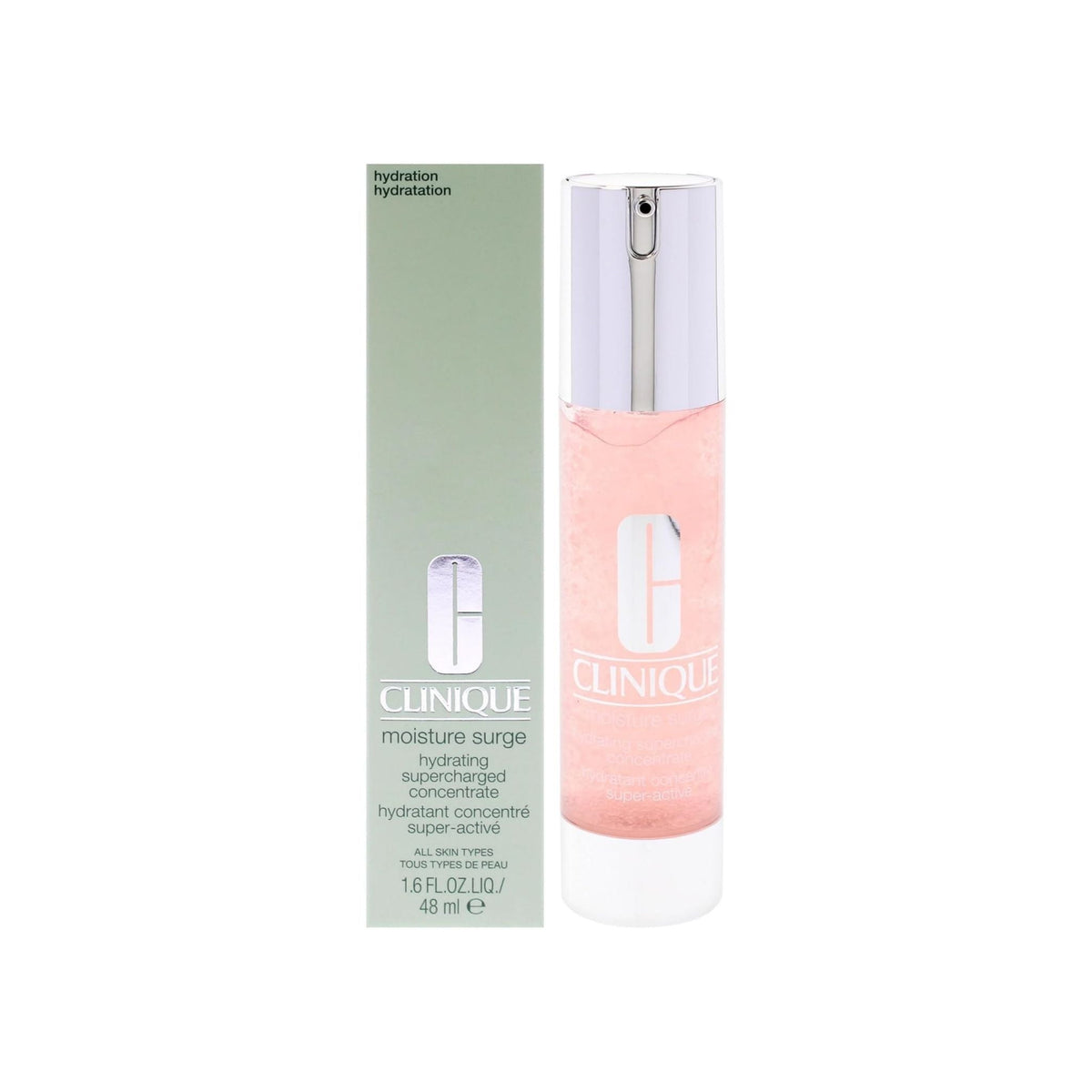 Refect Beauty Clinique Moisture Surge Hydrating Supercharged Concentrate bottle and packaging box