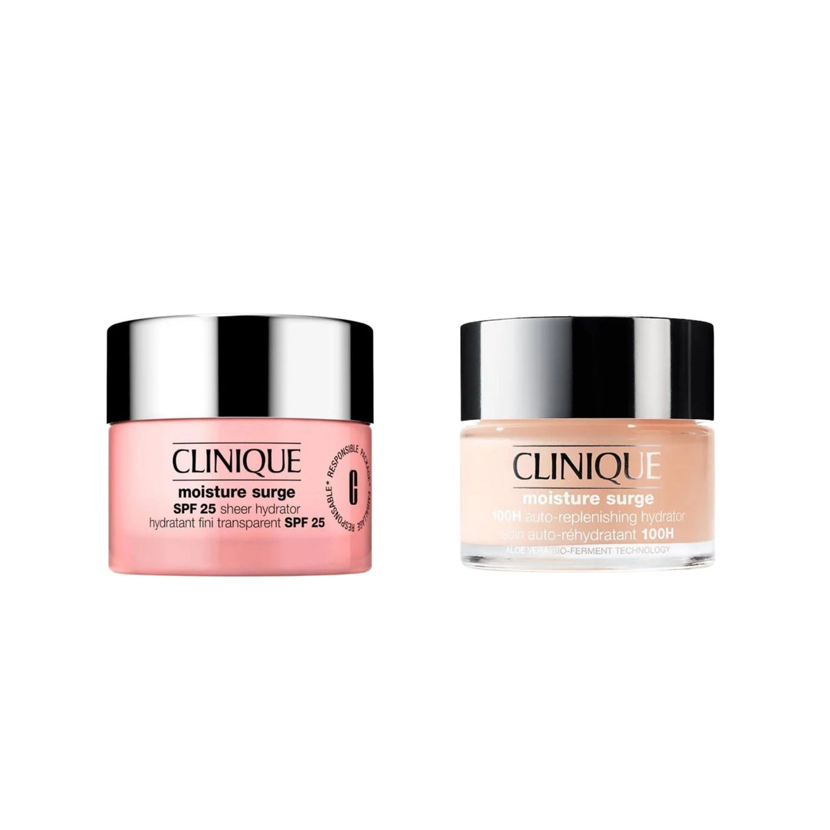 Refect Beauty Clinique Moisture Surge skincare set featuring SPF 25 sheer hydrator and 100H auto-replenishing moisturizer.