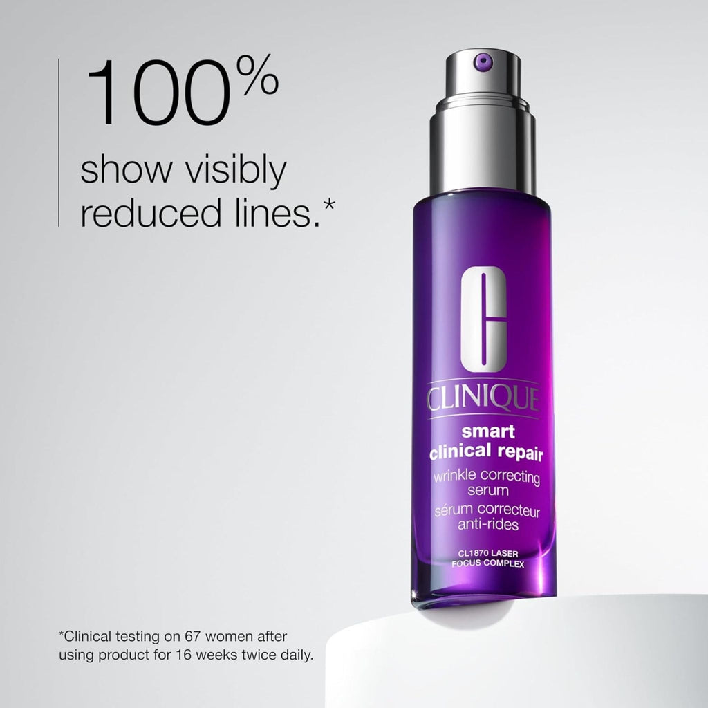 Refect Beauty Clinique Smart Clinical Repair anti-aging serum in a purple bottle with a silver pump dispenser.