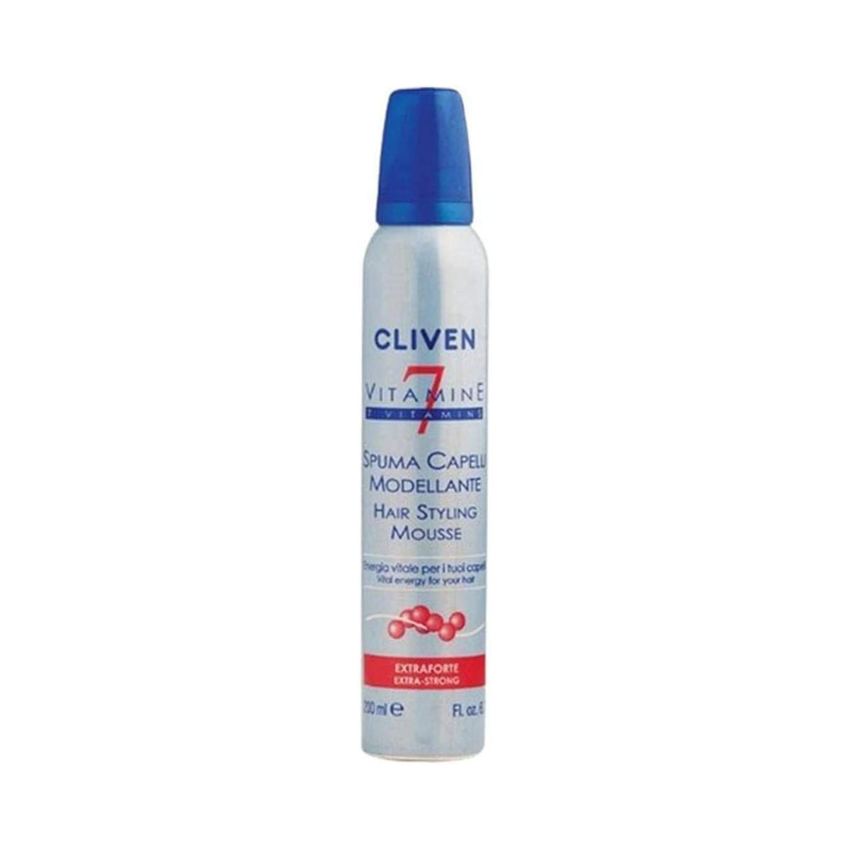 Refect Beauty Cliven 7 Vitamin extra strong hair styling mousse in a silver aerosol bottle with a blue cap