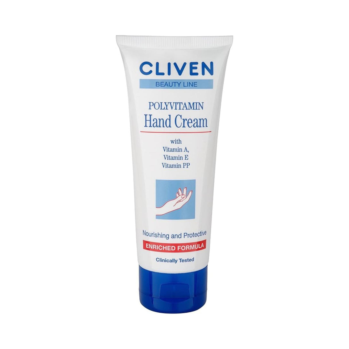 Refect Beauty Cliven polyvitamin hand cream tube with vitamins A, E, and PP for nourishing and protecting dry skin.