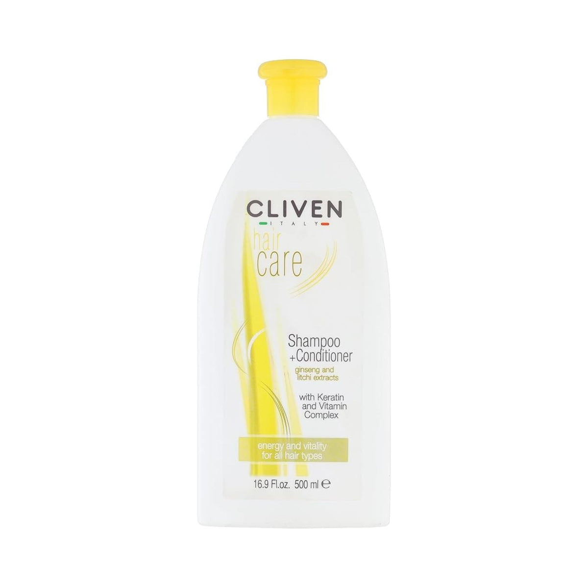 Refect Beauty Cliven 2 in 1 shampoo and conditioner bottle with yellow cap for revitalizing all hair types.