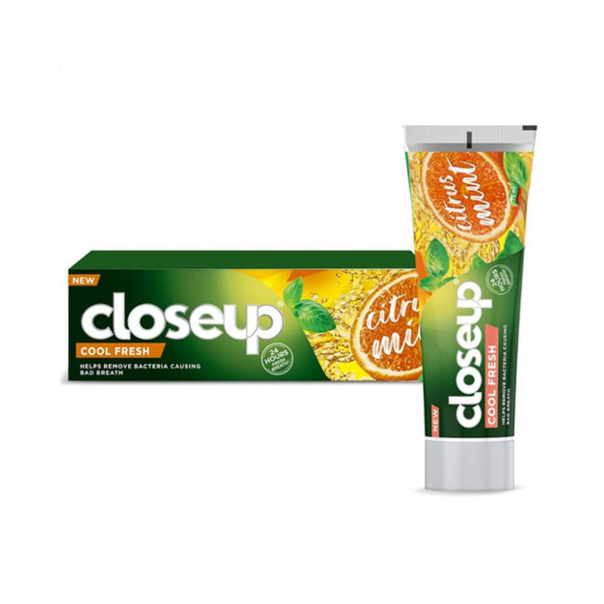 Refect Beauty Closeup Citrus Mint toothpaste tube and box featuring orange and mint leaf graphics for fresh breath