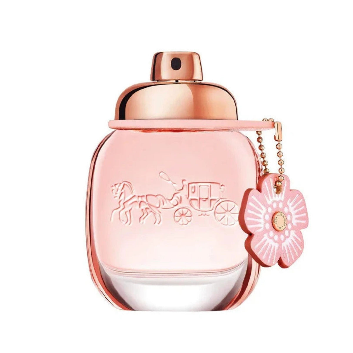 Refect Beauty Coach Floral Eau de Parfum in a pink glass bottle with a signature flower charm and gold cap