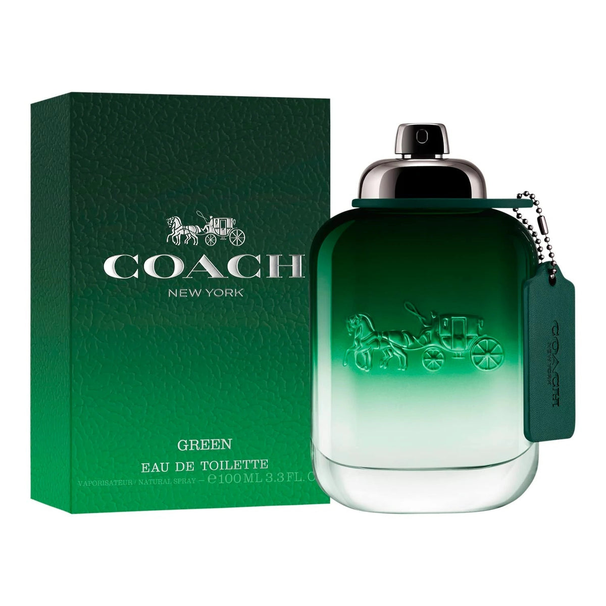 Refect Beauty Coach Green for Men Eau de Toilette in a gradient green glass bottle with a matching textured box.