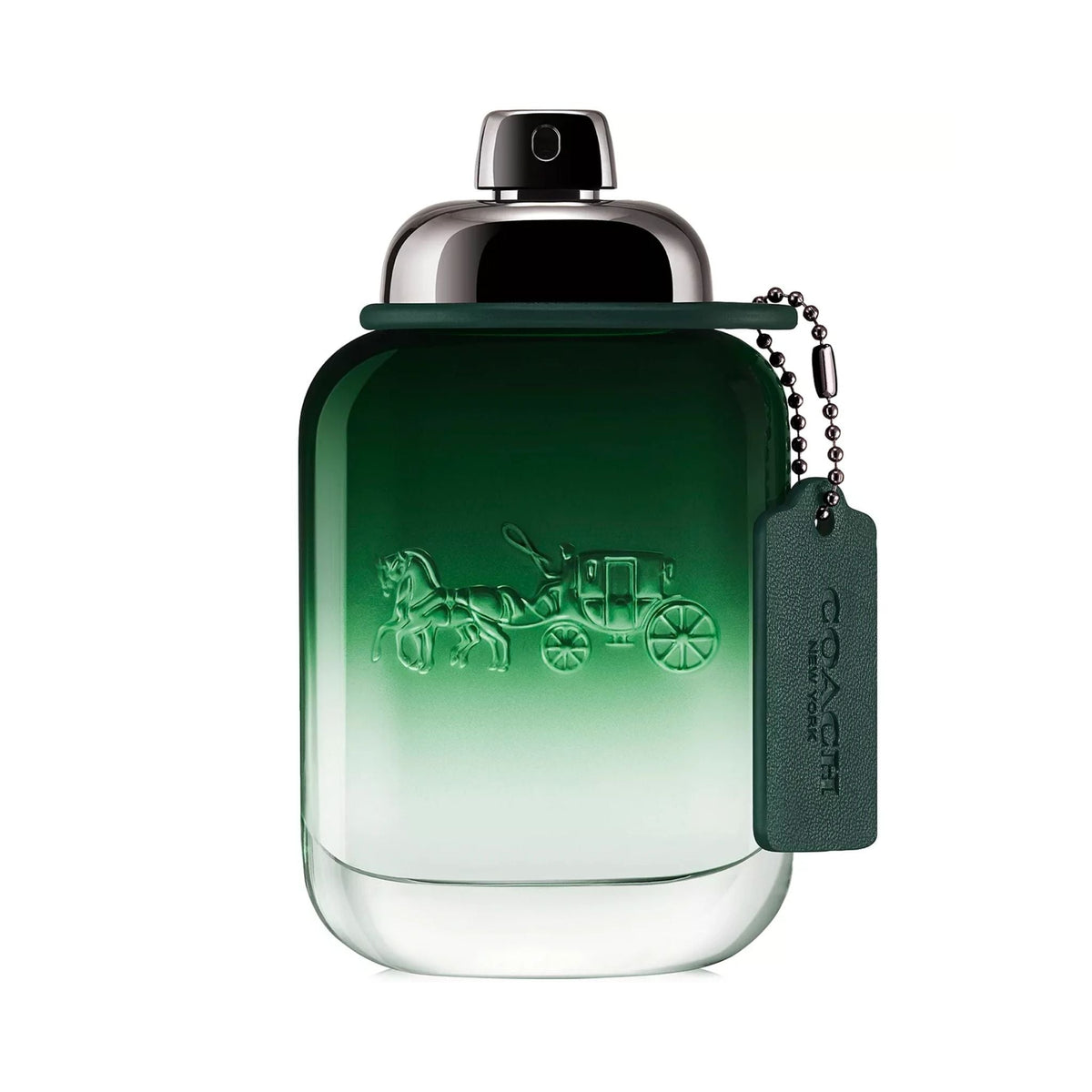 Refect Beauty Coach Green for Men Eau de Toilette in a green gradient glass bottle with a signature leather hangtag.