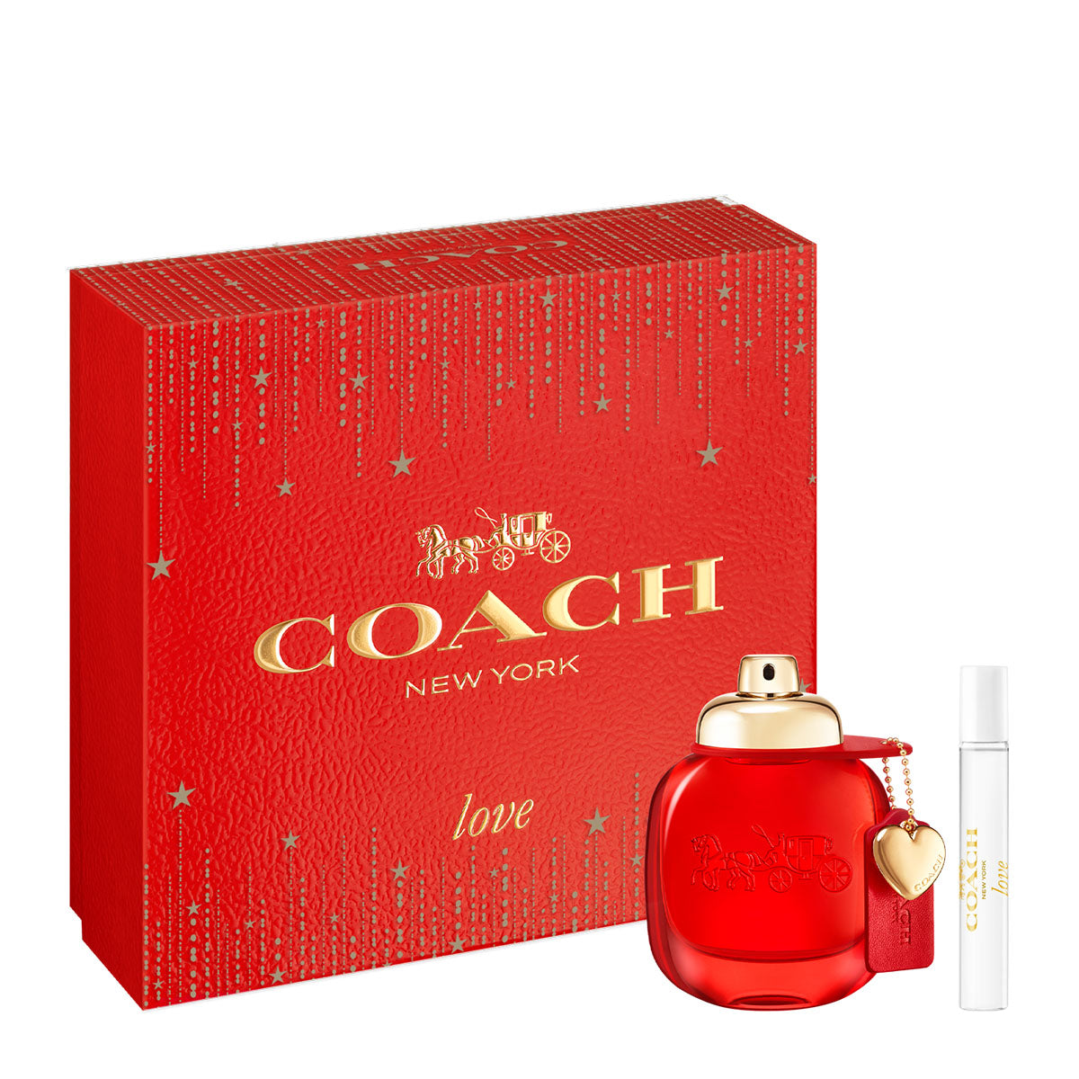 Refect Beauty Coach With Love gift set featuring a red perfume bottle, travel spray, and festive red gift box.