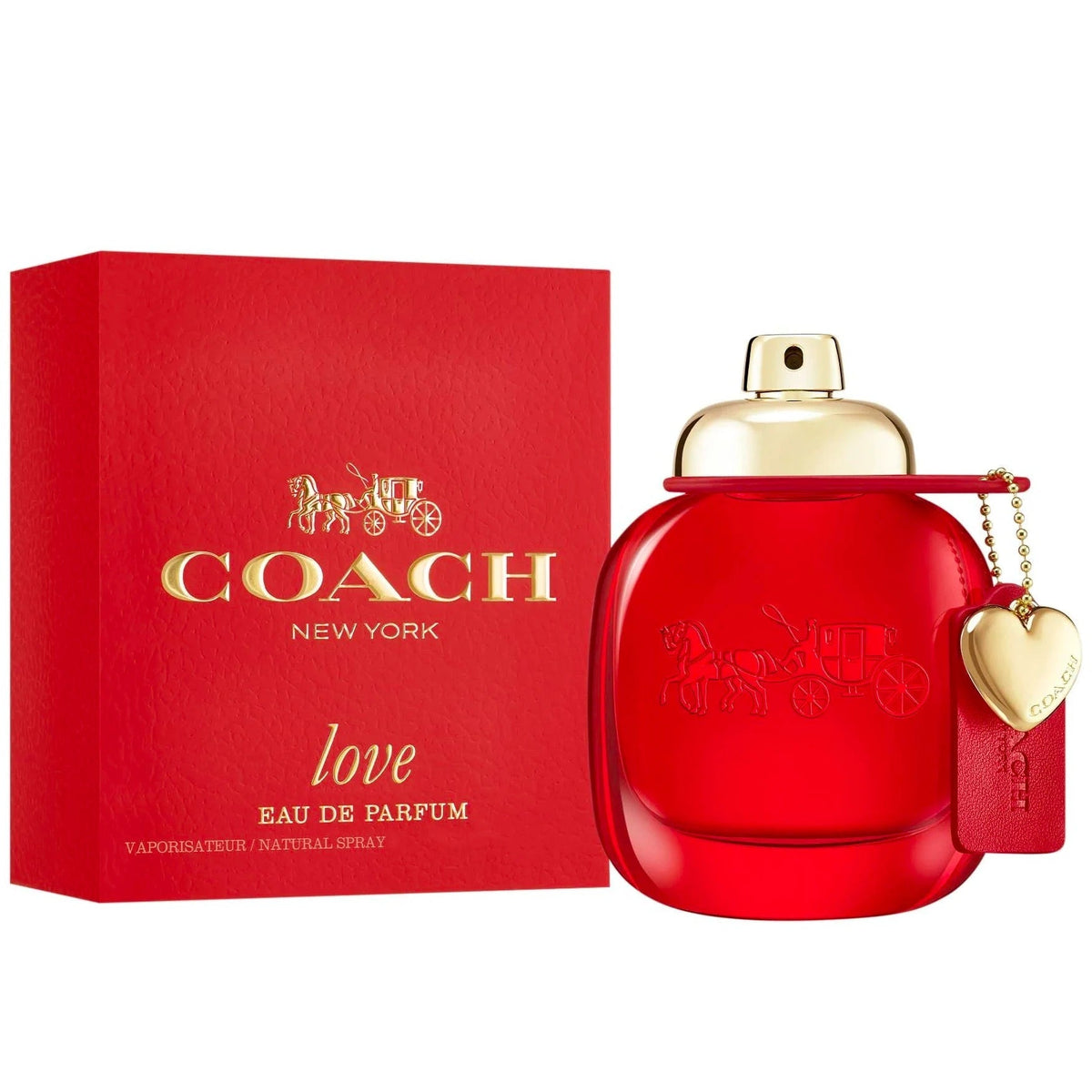 Refect Beauty Coach Love Eau de Parfum in a vibrant red bottle with gold accents and a heart-shaped charm