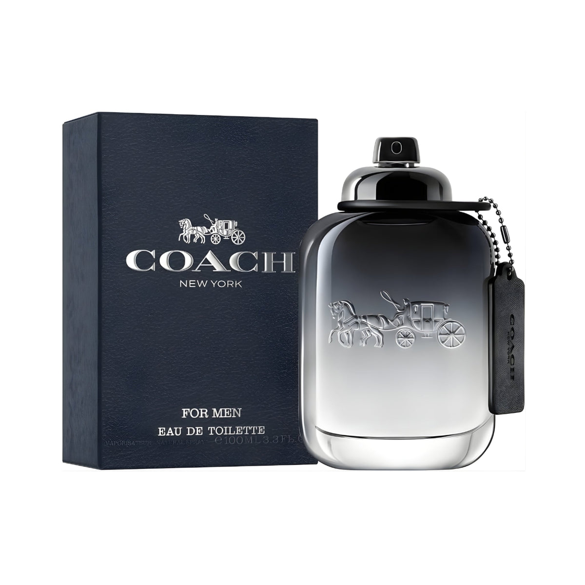 Refect Beauty Coach Man Eau de Toilette bottle with gradient glass and dark blue box featuring the iconic logo