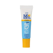 Refect Beauty Eva Sun & Sea cocoa butter lip balm in a blue and white squeeze tube with SPF 15 protection