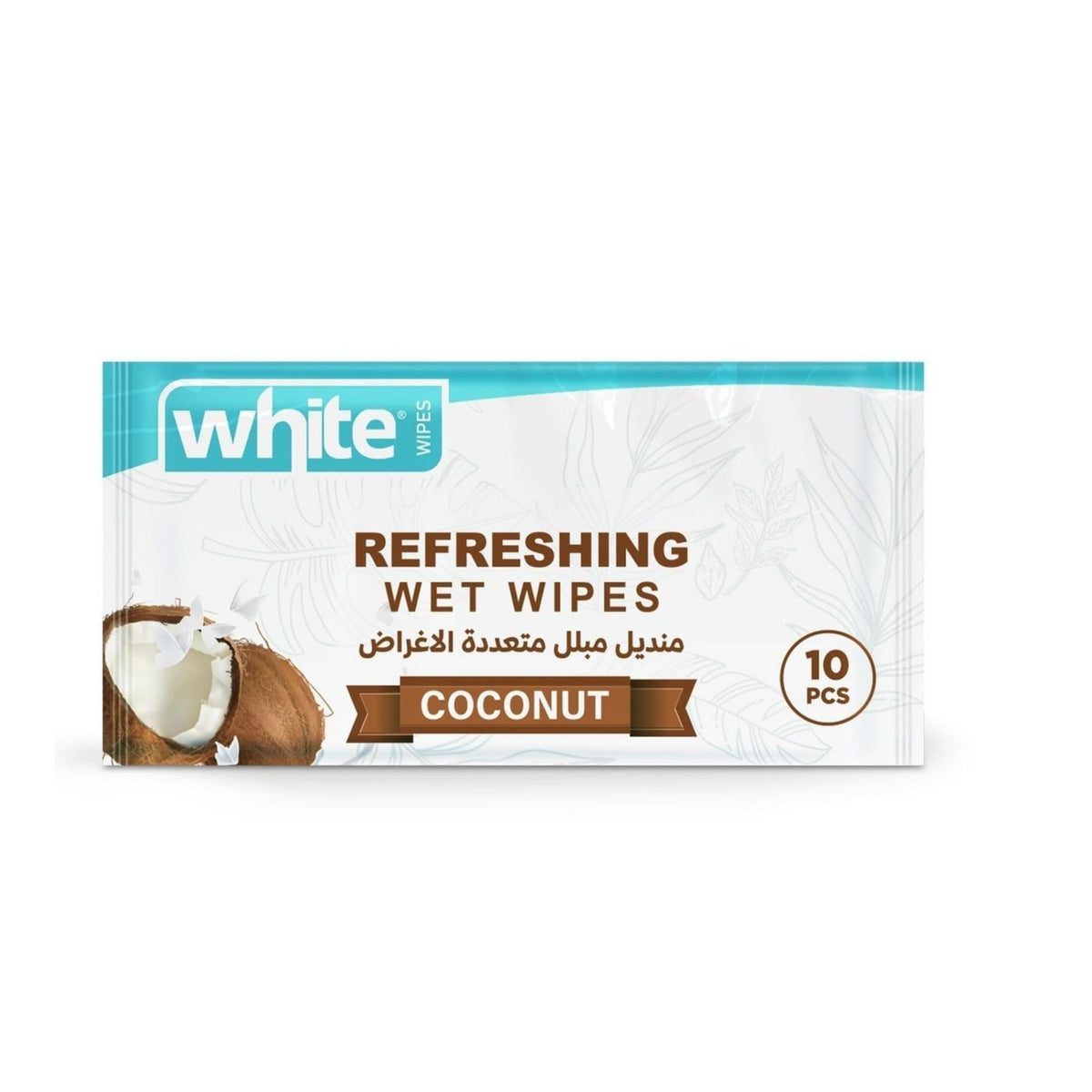 Refect Beauty White refreshing coconut scented wet wipes in a convenient 10-count travel pack for gentle cleansing. Main image