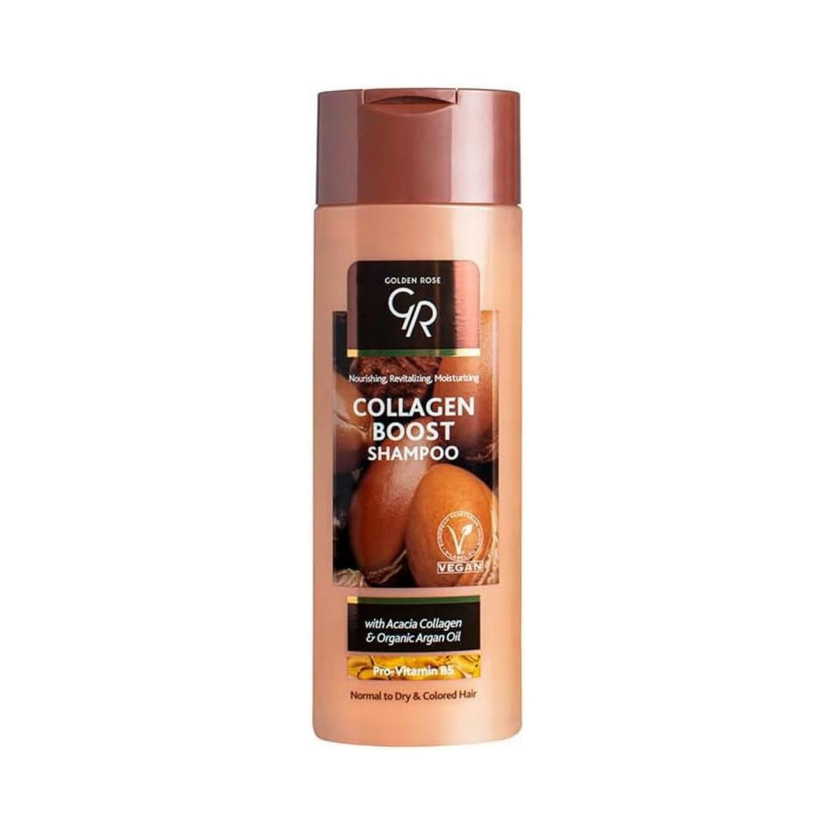 Refect Beauty Golden Rose Collagen Boost Shampoo bottle with argan oil and acacia collagen for hair volume