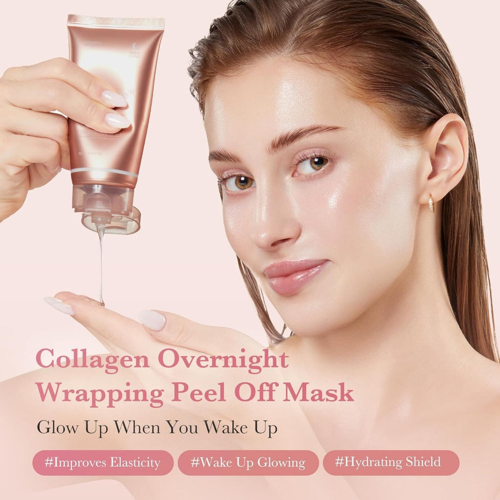Refect Beauty Medicube Collagen Night Wrapping Mask being applied by a woman for glowing, hydrated skin.