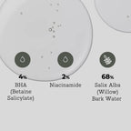 Refect Beauty Cosrx BHA Blackhead Power Liquid ingredient breakdown showing 4% BHA, 2% Niacinamide, and 68% Willow Bark