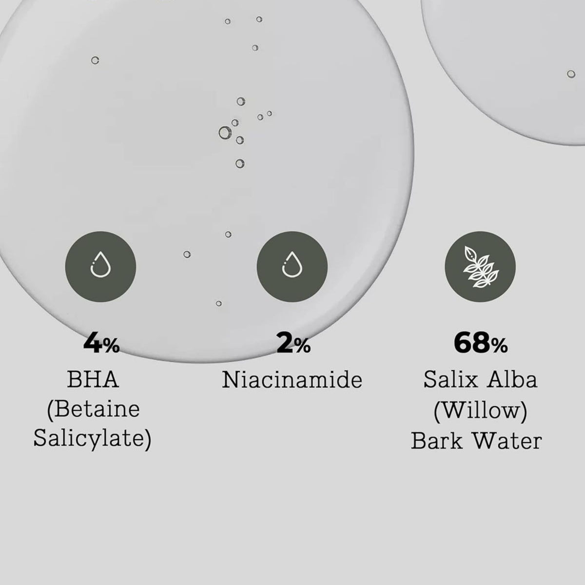 Refect Beauty Cosrx BHA Blackhead Power Liquid ingredient breakdown showing 4% BHA, 2% Niacinamide, and 68% Willow Bark