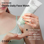 Refect Beauty model demonstrating the creamy texture of Cosrx Pure Fit Cica Creamy Foam Cleanser on her hand