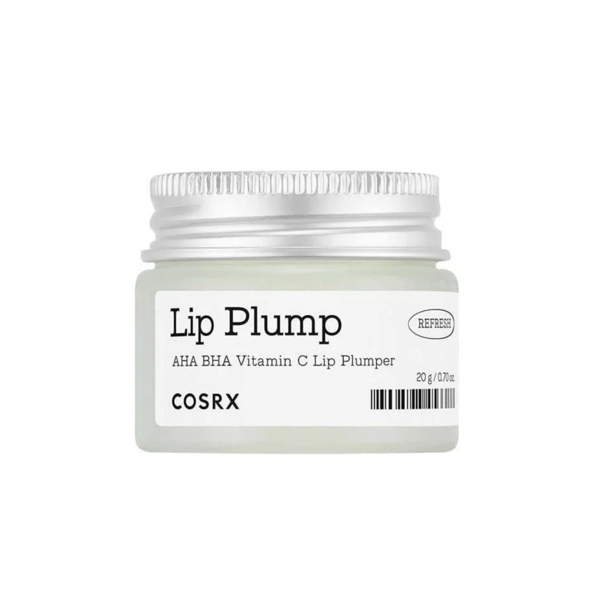 Refect Beauty Cosrx Lip Plump hydrating lip treatment in a small glass jar with a silver screw cap.