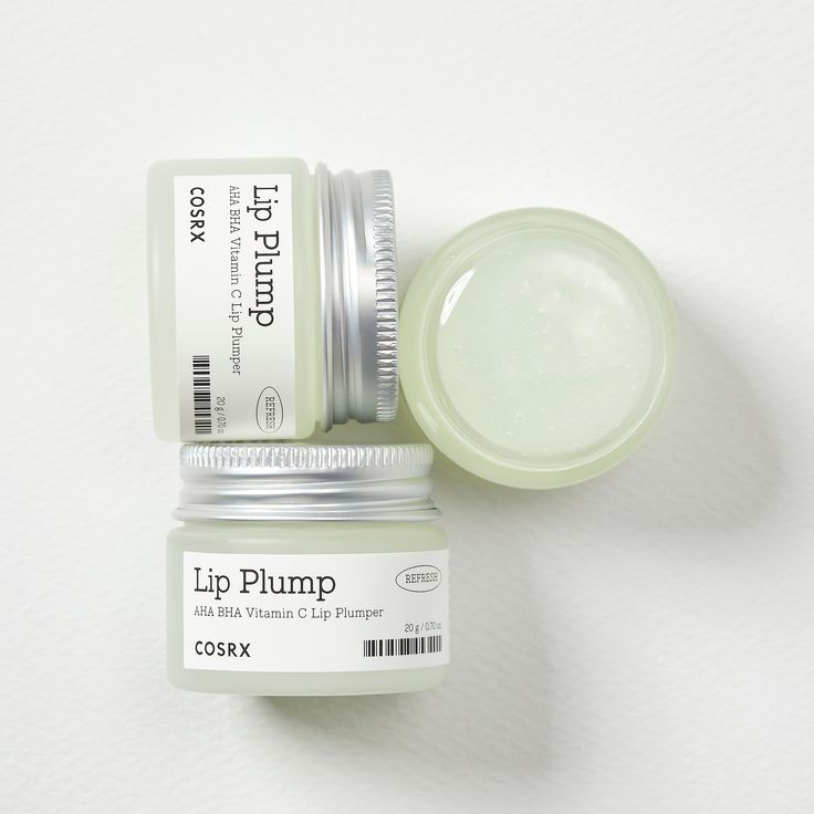 Refect Beauty COSRX Lip Plump jars with hydrating formula for fuller, smoother lips in a minimalist glass container.